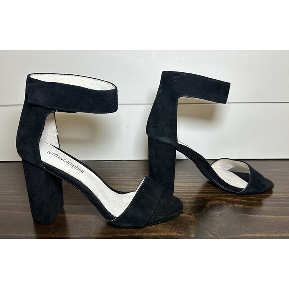 Jeffrey Campbell Lindsay Black Suede Ankle Strap Block Heel Sandals Women's‎ 6 - Picture 4 of 11